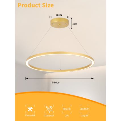 Immax NEO 07159-G80 - LED Stmievateľný luster na lanku FINO LED/60W/230V Tuya zlatá + diaľkové ovládanie