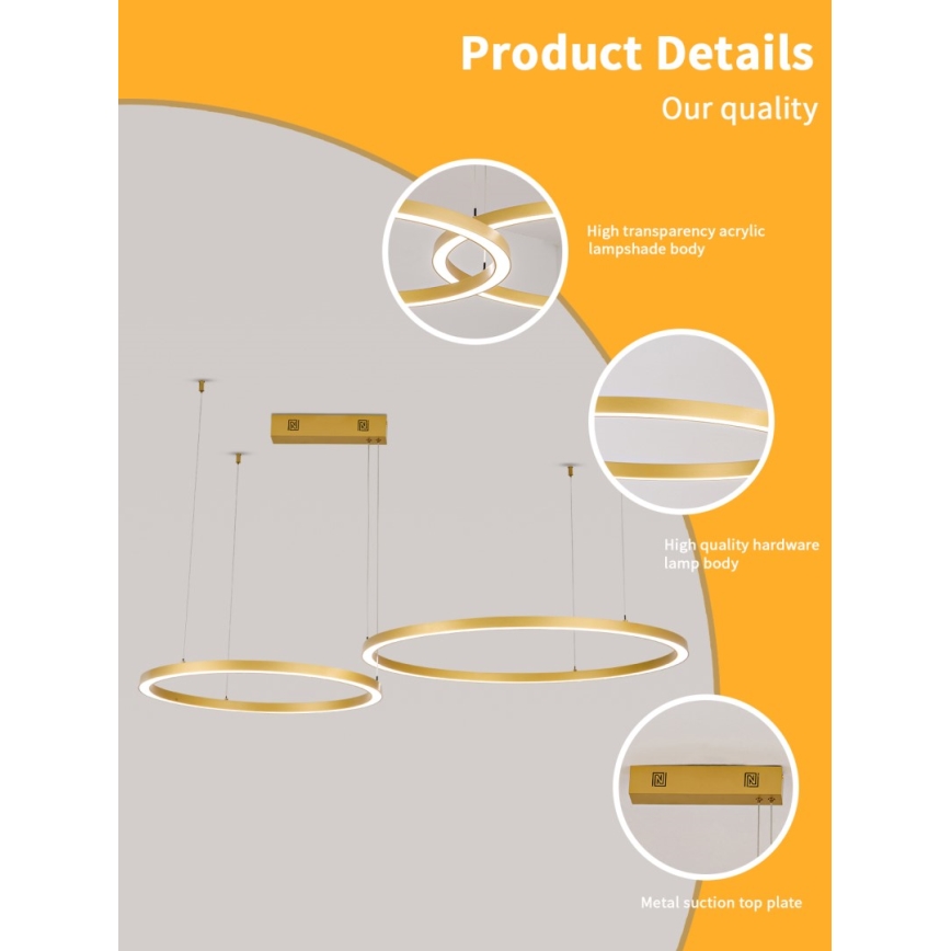 Immax NEO 07218L - LED Stmievateľný luster na lanku FINO LED/93W/230V 60/80cm zlatá Tuya + diaľkové ovládanie