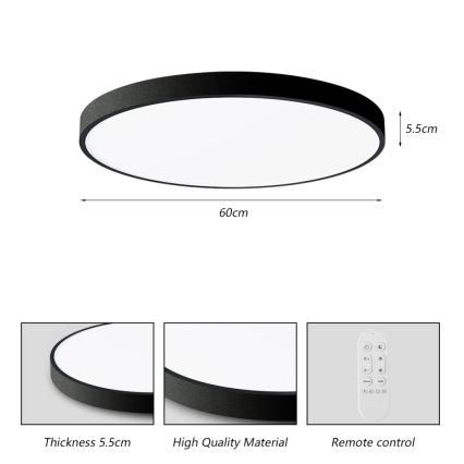 Immax NEO 07250L - LED Stmievateľné stropné svietidlo NEO LITE SEMPLICI LED/60W/230V 3000-6000K Wi-Fi Tuya čierna + diaľkové ovládanie