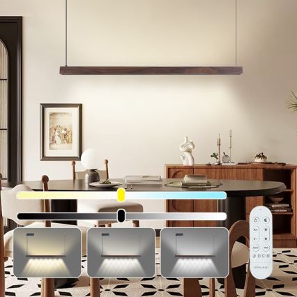 Immax NEO 07300L - LED stmievateľný luster na lankách MADEIRA LED/26W/230V Wi‑Fi Tuya 122 cm orech + diaľkové ovládanie