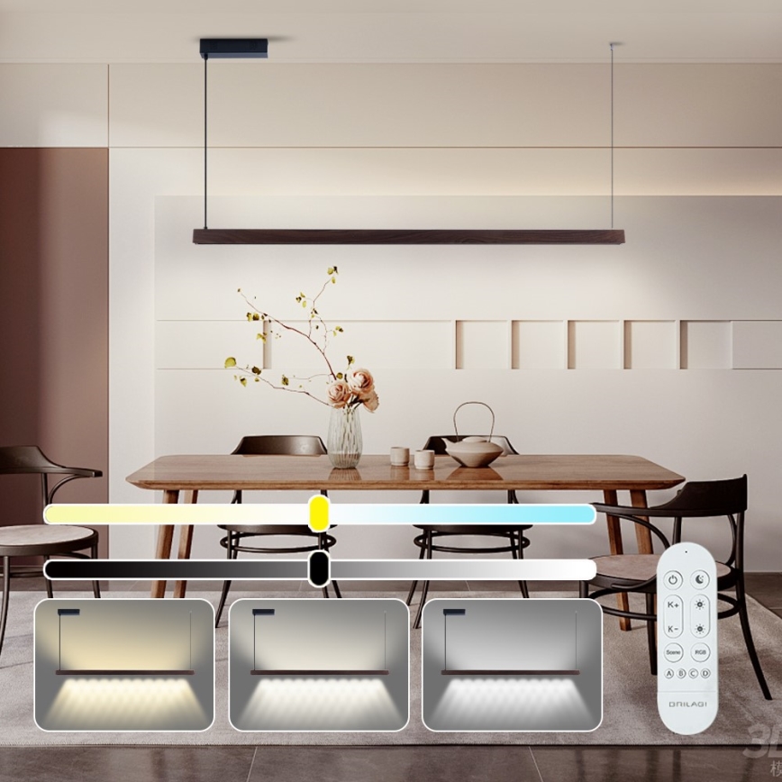 Immax NEO 07302L - LED stmievateľný luster na lanku MADEIRA LED/44W/230V Wi-Fi Tuya 202 cm orech + diaľkové ovládanie