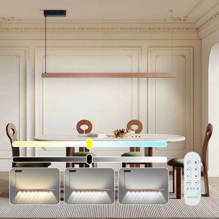 Immax NEO 07304L - LED stmievateľný závesný luster na lanku MADEIRA LED/33W/230V Wi-Fi Tuya 152 cm dub + diaľkové ovládanie