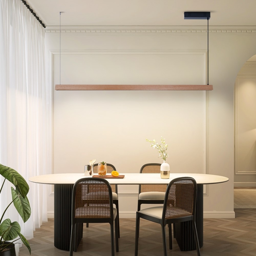 Immax NEO 07304L - LED stmievateľný závesný luster na lanku MADEIRA LED/33W/230V Wi-Fi Tuya 152 cm dub + diaľkové ovládanie