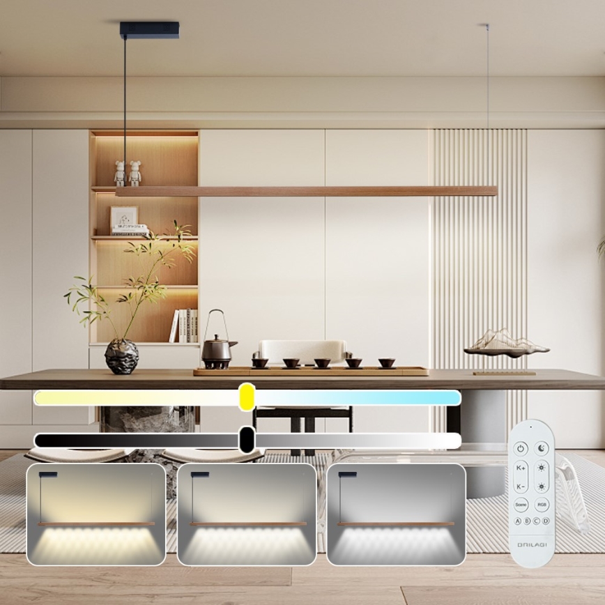 Immax NEO 07305L - stmievateľný LED luster na lanku MADEIRA LED/44W/230V Wi‑Fi Tuya 202 cm dub + diaľkové ovládanie