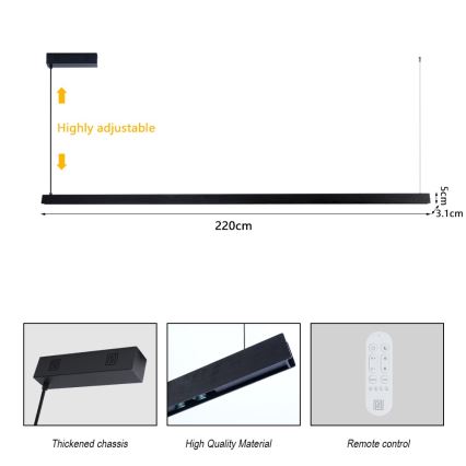 Immax NEO 07308L - Stmievateľný LED luster na lanku MADEIRA LED/44W/230V Wi-Fi Tuya 202 cm čierna + diaľkové ovládanie