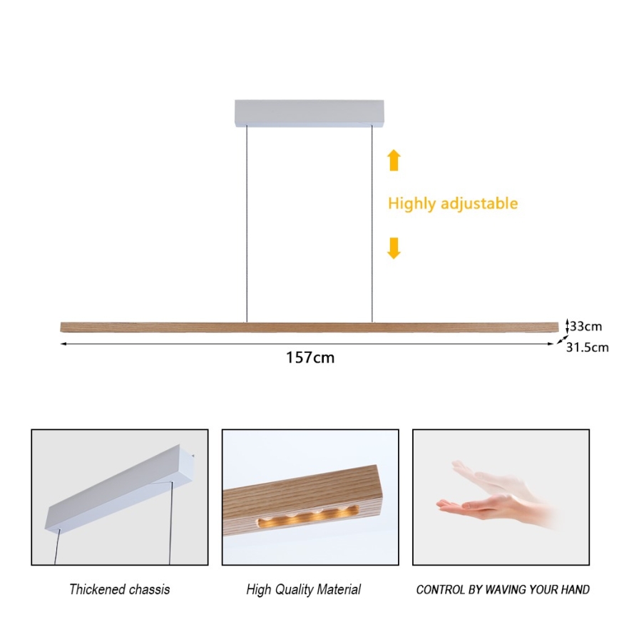 Immax NEO 07310L - LED stmievateľný luster na lane so senzorom MADEIRA LED/37W/230V 157 cm jaseň