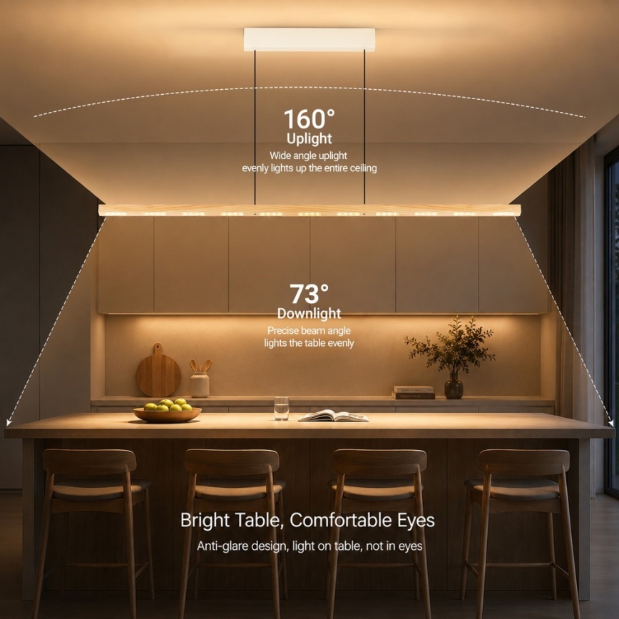 Immax NEO 07310L - LED stmievateľný luster na lane so senzorom MADEIRA LED/37W/230V 157 cm jaseň
