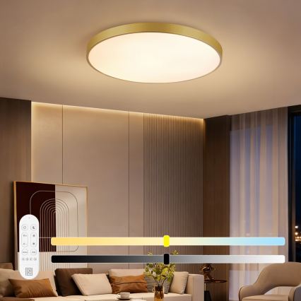 Immax NEO 07311L - LED stmievateľné stropné svietidlo SEMPLICI LED/96W/230V pr. 80 cm Wi-Fi Tuya zlatá + diaľkové ovládanie