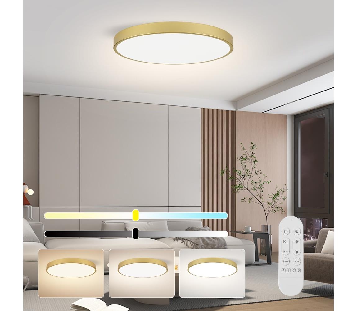 NEO 07312L-LED stmievateľné stropné svietidlo SEMPLICI 128 W / 230 V, priemer 100 cm, Wi‑Fi Tuya, zlaté + diaľkové ovládanie 07312L