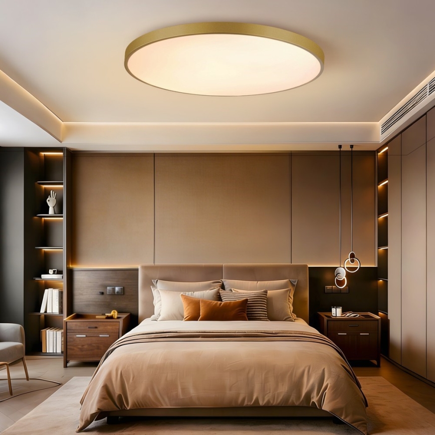 Immax NEO 07312L - LED stmievateľné stropné svietidlo SEMPLICI LED/128W/230V pr. 100 cm Wi-Fi Tuya zlatá + diaľkové ovládanie