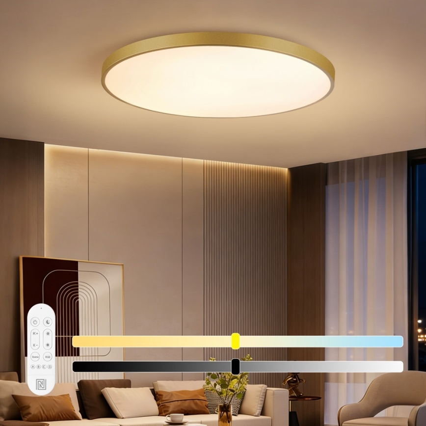 Immax NEO 07312L - LED stmievateľné stropné svietidlo SEMPLICI LED/128W/230V pr. 100 cm Wi-Fi Tuya zlatá + diaľkové ovládanie