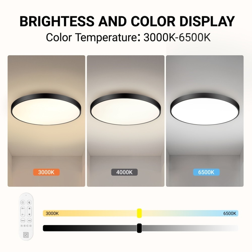 Immax NEO 07313L - LED stmievateľné stropné svietidlo SEMPLICI LED/96W/230V pr. 80 cm Wi-Fi Tuya čierna + diaľkové ovládanie