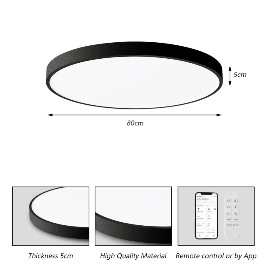 Immax NEO 07313L - LED stmievateľné stropné svietidlo SEMPLICI LED/96W/230V pr. 80 cm Wi-Fi Tuya čierna + diaľkové ovládanie