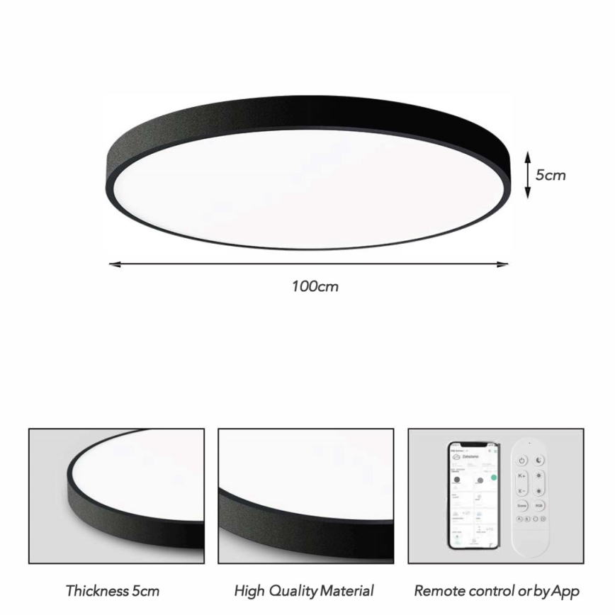 Immax NEO 07314L - LED stmievateľné stropné svietidlo SEMPLICI LED/128W/230V pr. 100 cm Wi-Fi Tuya čierna + diaľkové ovládanie