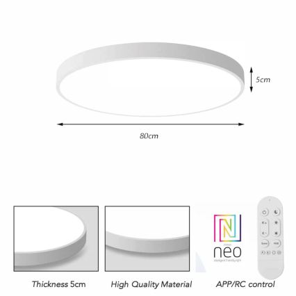 Immax NEO 07315L - Stmievateľné LED stropné svietidlo SEMPLICI LED/96W/230V pr. 80 cm Wi‑Fi Tuya biela + diaľkové ovládanie