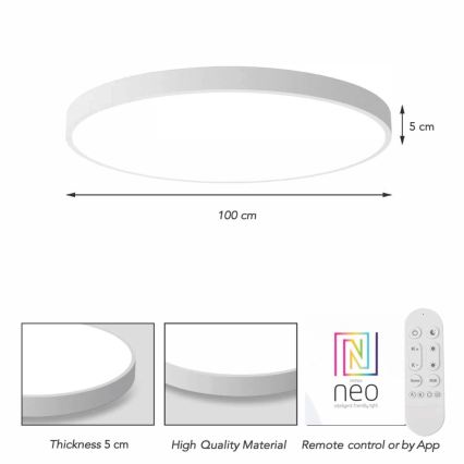 Immax NEO 07316L - LED stmievateľné stropné svietidlo SEMPLICI LED/128W/230V pr. 100 cm Wi-Fi Tuya biela + diaľkové ovládanie
