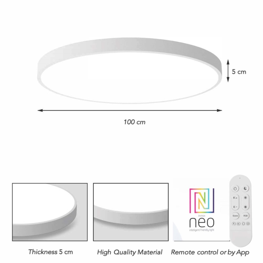 Immax NEO 07316L - LED stmievateľné stropné svietidlo SEMPLICI LED/128W/230V pr. 100 cm Wi-Fi Tuya biela + diaľkové ovládanie