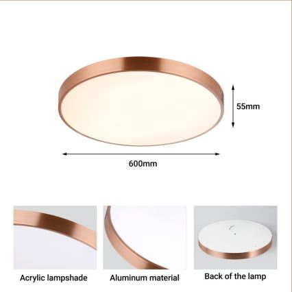Immax NEO 07322L - stmievateľné LED stropné svietidlo NEO LITE SEMPLICI LED/60W/230V, priemer 60 cm, Tuya, ružové zlato + diaľkové ovládanie
