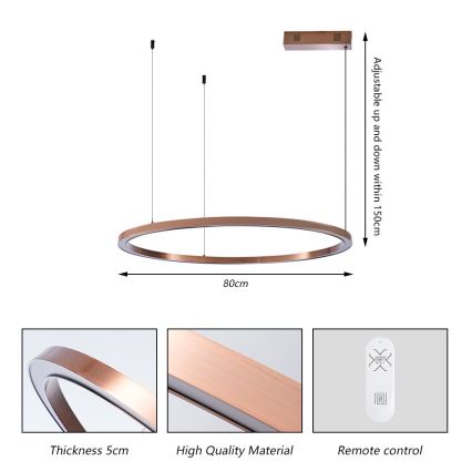 Immax NEO 07327L - Stmievateľný LED luster na lanku FINO LED/55W/230V 80 cm Tuya ružové zlato + diaľkové ovládanie