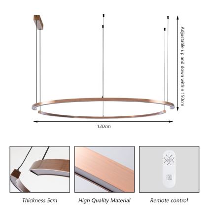 Immax NEO 07328L - stmievateľný LED luster na lane FINO LED/72W/230V 120 cm Tuya ružové zlato + diaľkové ovládanie