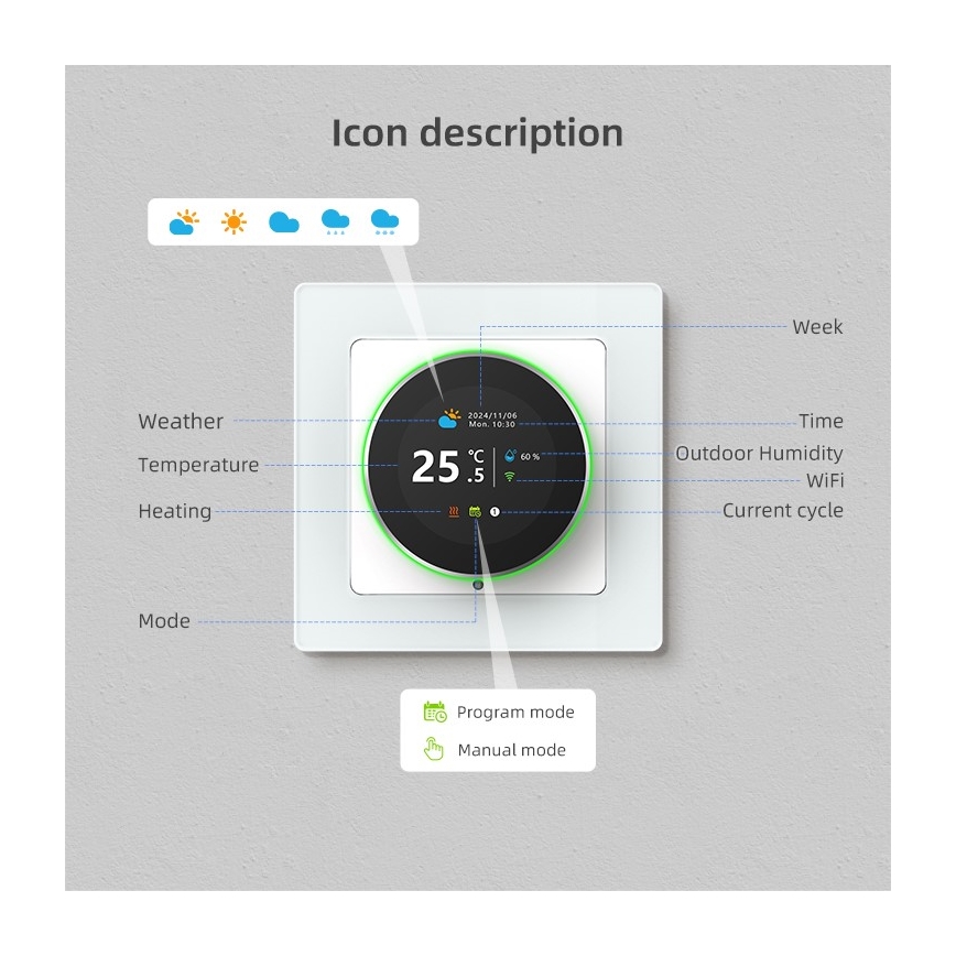 Immax NEO 07534L - Termostat pre podlahové kúrenie SMART 230V/3A Wi-Fi Tuya