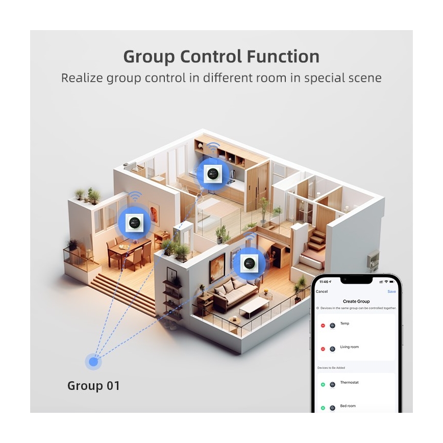 Immax NEO 07535L - Termostat pre elektrické podlahové kúrenie SMART 230V/16A Wi-Fi Tuya