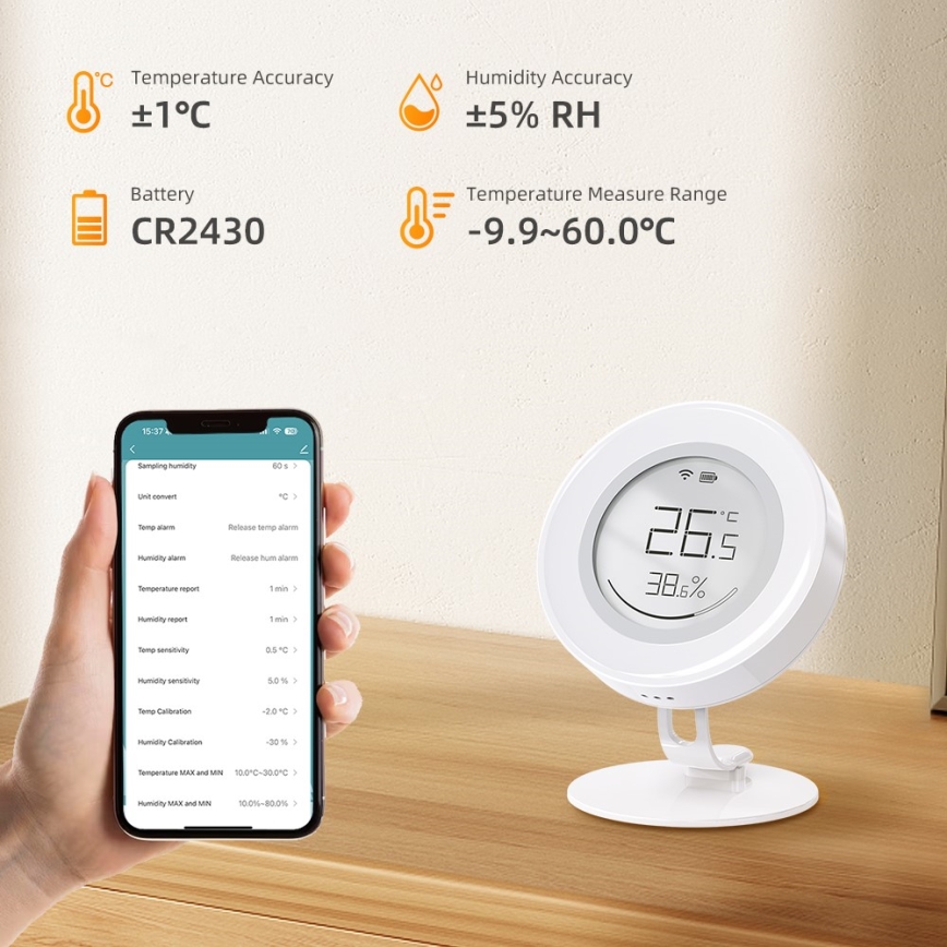 Immax NEO 07557L - Inteligentný senzor teploty a vlhkosti 1xCR2430 Tuya