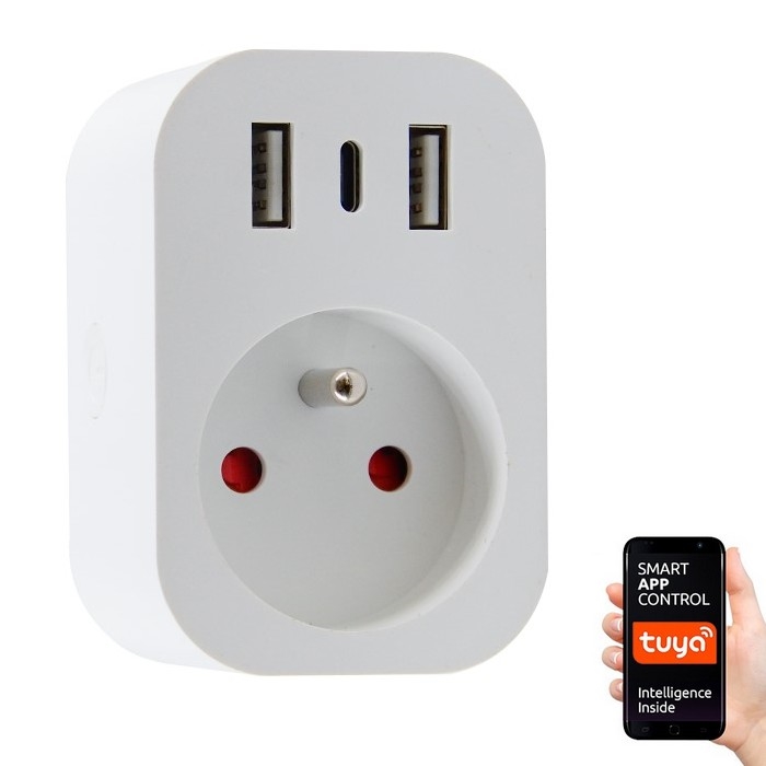 Immax NEO 07772L - Inteligentná rozbočovacia zásuvka 16A/230V + 2xUSB+1xUSB C Wi-Fi Tuya