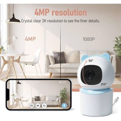 Immax NEO 07788L - Inteligentná kamera so senzorom 355° 50° P/T 4MP Wi-Fi Tuya modrá