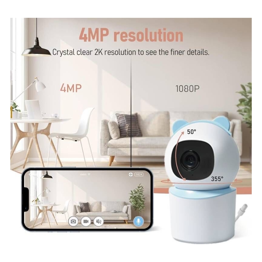 Immax NEO 07788L - Inteligentná kamera so senzorom 355° 50° P/T 4MP Wi-Fi Tuya modrá