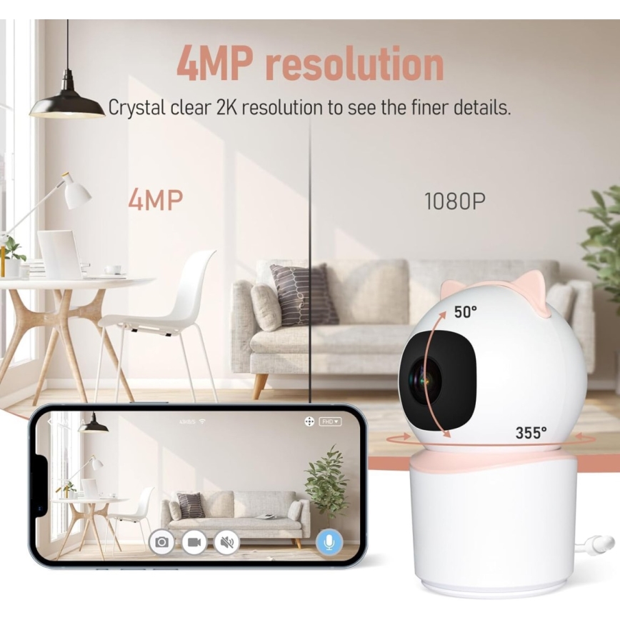 Immax NEO 07789L - Inteligentná kamera so senzorom 355° 50° P/T 4MP Wi-Fi Tuya ružová