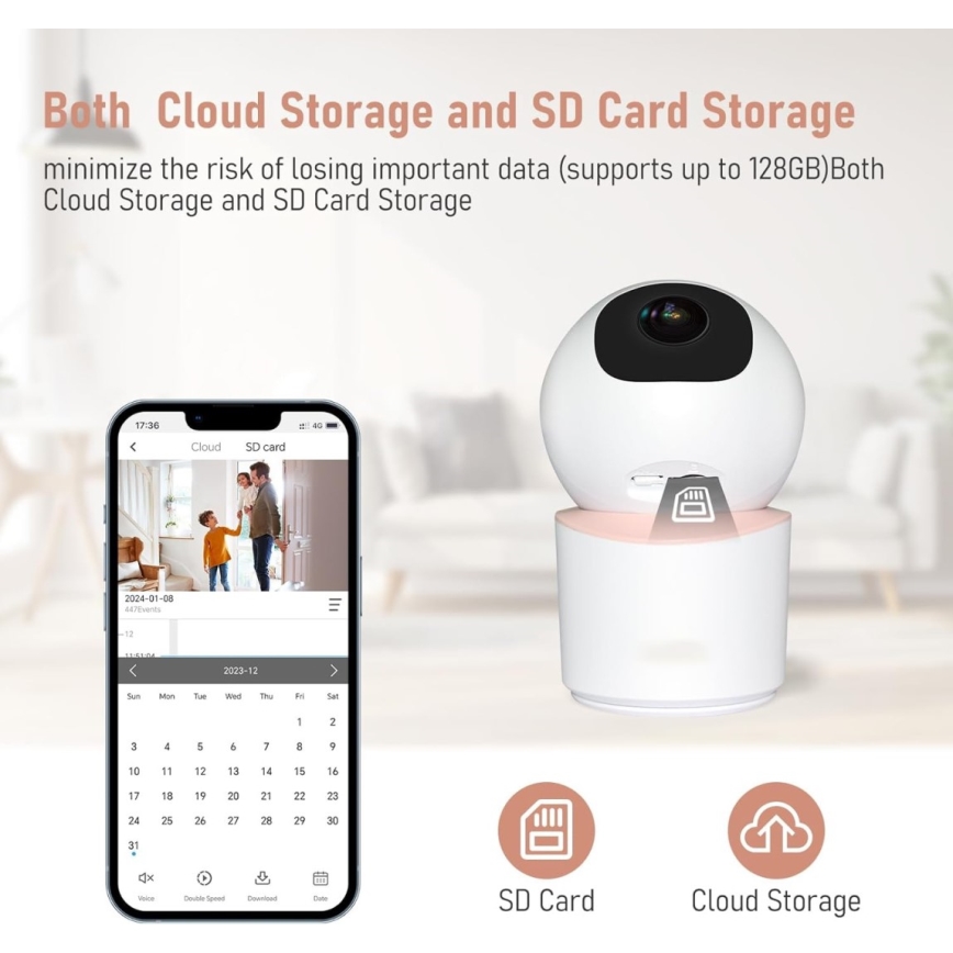 Immax NEO 07789L - Inteligentná kamera so senzorom 355° 50° P/T 4MP Wi-Fi Tuya ružová