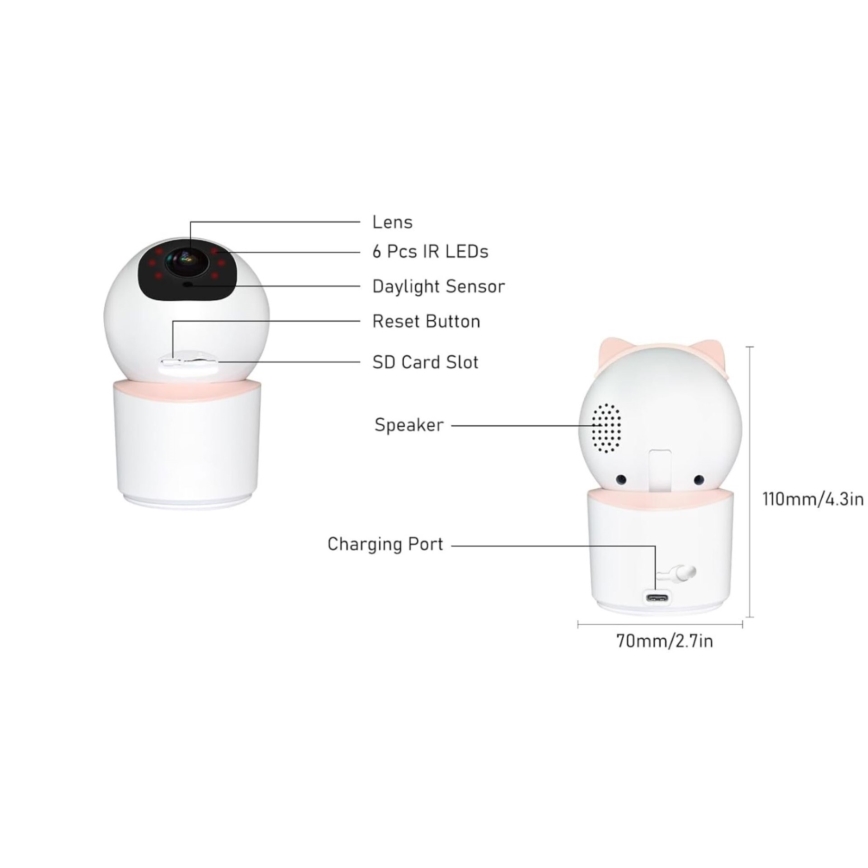 Immax NEO 07789L - Inteligentná kamera so senzorom 355° 50° P/T 4MP Wi-Fi Tuya ružová