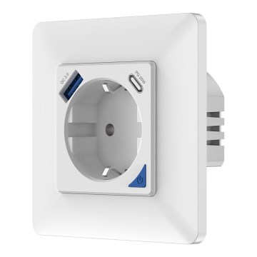 Immax NEO 07801L - Inteligentná zásuvka 16A/230V + 1x USB-A + 1x USB-C Tuya SCHUKO