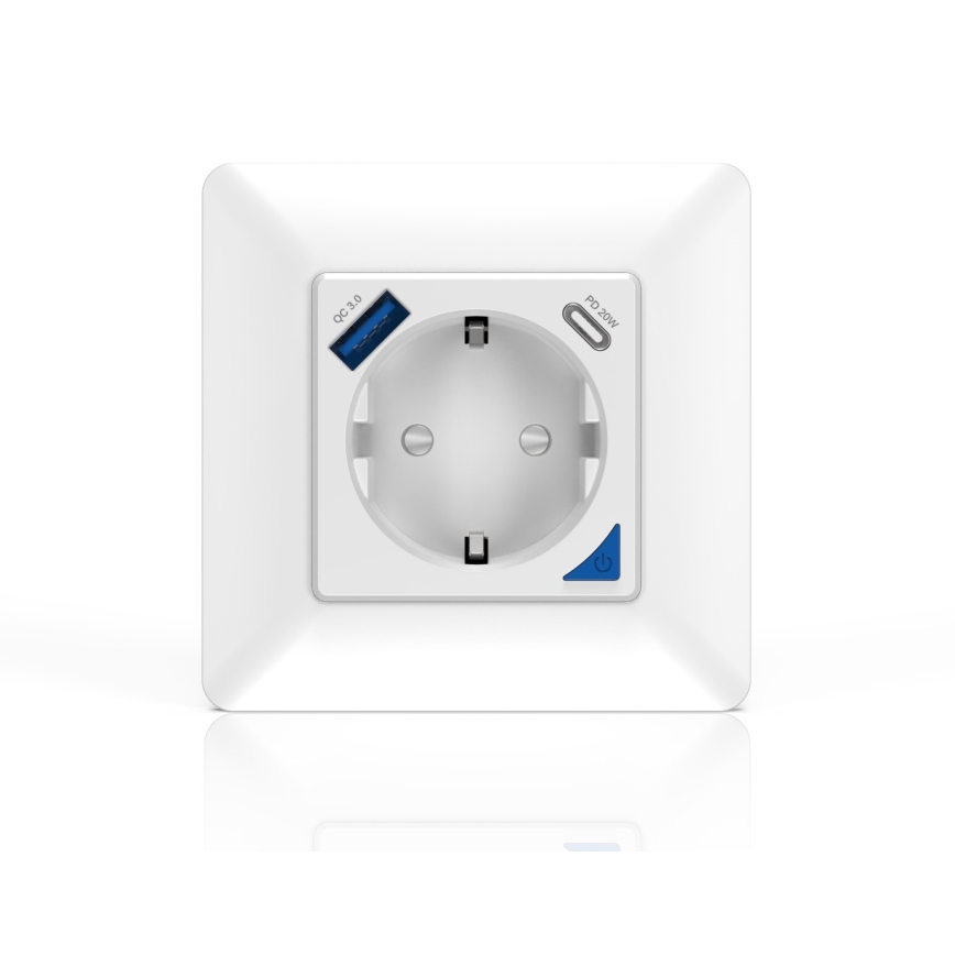 Immax NEO 07801L - Inteligentná zásuvka 16A/230V + 1x USB-A + 1x USB-C Tuya SCHUKO