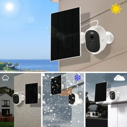 Bezdrôtová kamera s pripojeným solárnym panelom je namontovaná na vonkajšej stene. Kamera monitoruje okolie v rôznych poveternostných podmienkach: slnečno, dážď, sneh.