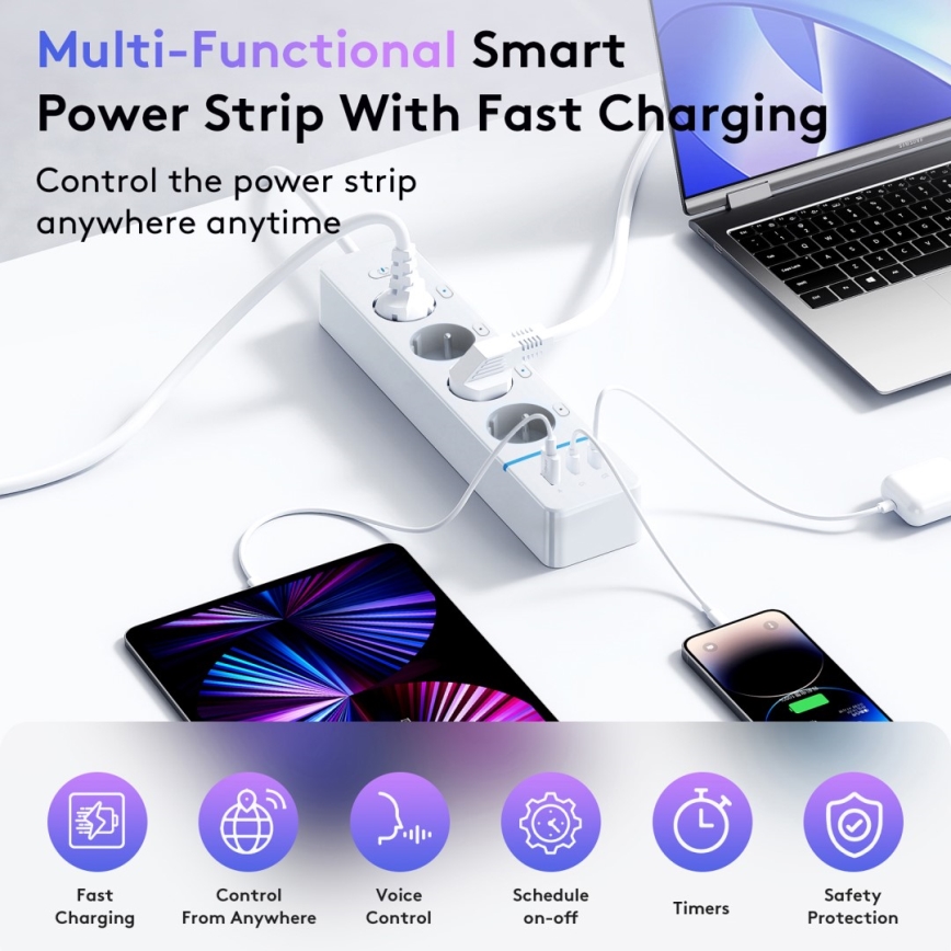 Immax NEO 07821L - Inteligentný predlžovací kábel NEO LITE 4AC+1xUSB+2xUSB C Tuya Wi-Fi
