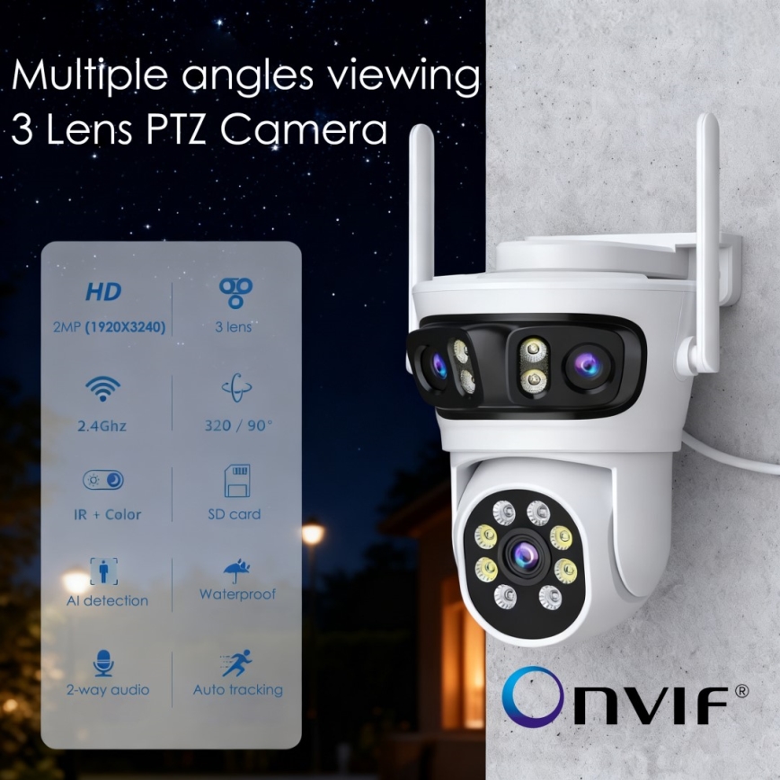 Immax NEO 07823L - Inteligentná vonkajšia kamera so snímačmi 2MP+2MP+2MP 5V Tuya Wi-Fi