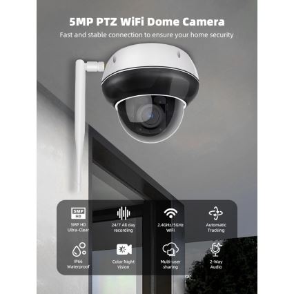 Immax NEO 07825L - Inteligentná vonkajšia kamera s DOME senzorom 5MP 230V IP66 TUYA Wi-Fi