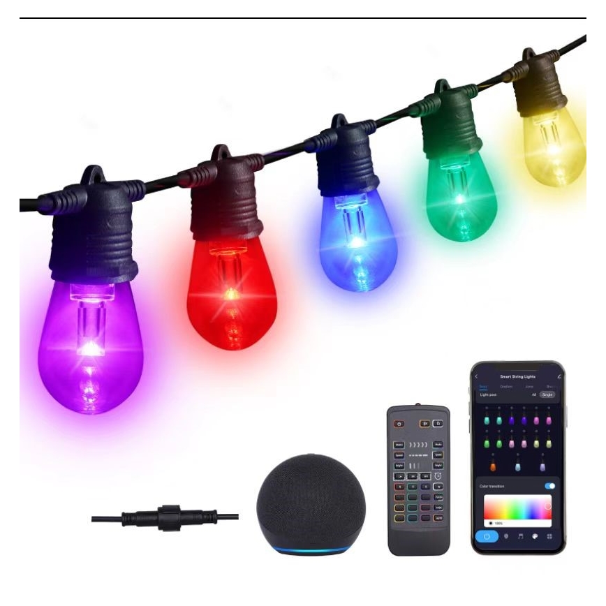 LED RGB+CCT Stmievateľná vonkajšia reťaz GIRLANDA 15xLED/1W/230V 15m Wi-Fi Tuya IP65 + diaľkové ovládanie