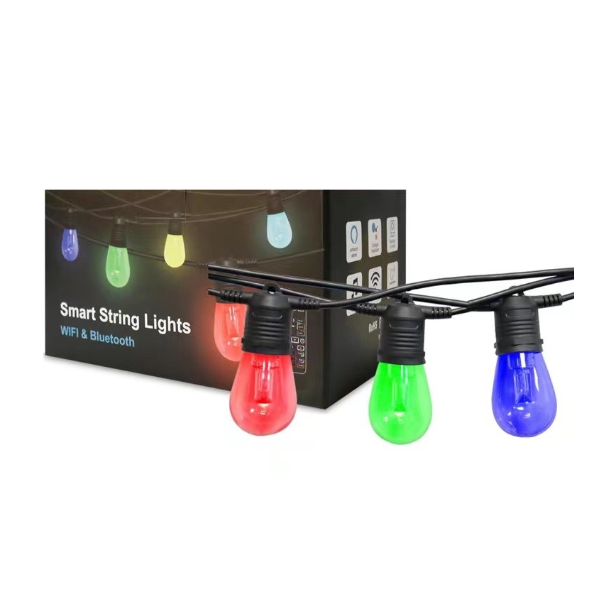 LED RGB+CCT Stmievateľná vonkajšia reťaz GIRLANDA 15xLED/1W/230V 15m Wi-Fi Tuya IP65 + diaľkové ovládanie