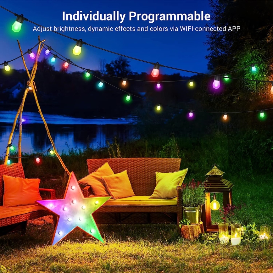 LED RGB+CCT Stmievateľná vonkajšia reťaz GIRLANDA 15xLED/1W/230V 15m Wi-Fi Tuya IP65 + diaľkové ovládanie