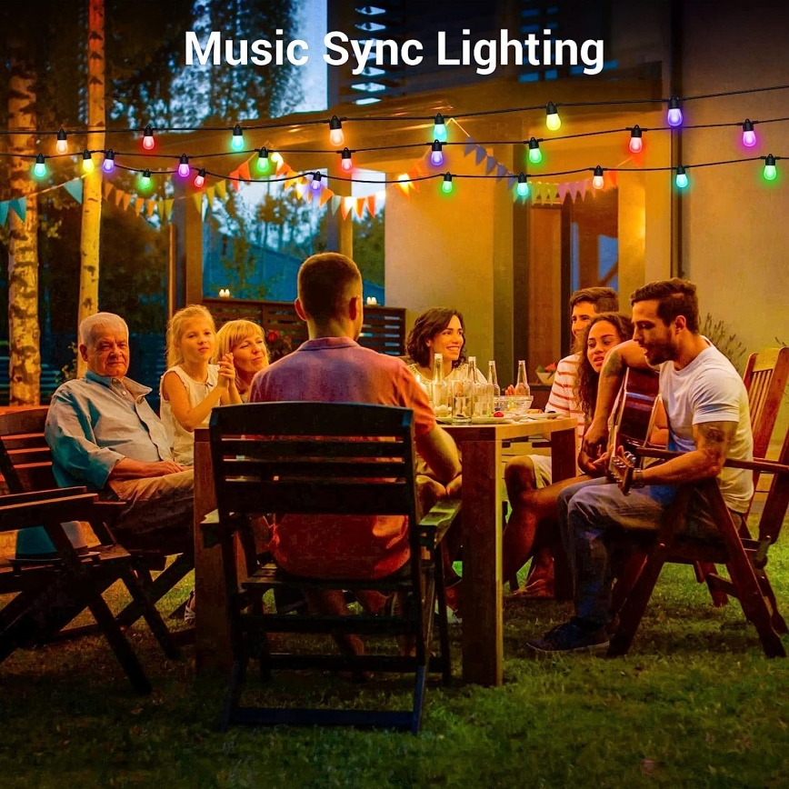 LED RGB+CCT Stmievateľná vonkajšia reťaz GIRLANDA 15xLED/1W/230V 15m Wi-Fi Tuya IP65 + diaľkové ovládanie