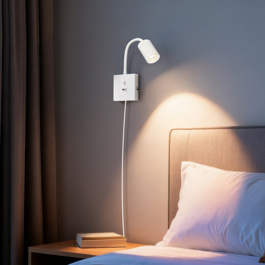 Immax NEO 08296L - Nástenné svietidlo s USB portom PUNTO 1xGU10/9W/230V biele