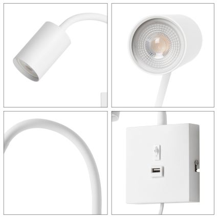 Immax NEO 08296L - Nástenné svietidlo s USB portom PUNTO 1xGU10/9W/230V biele