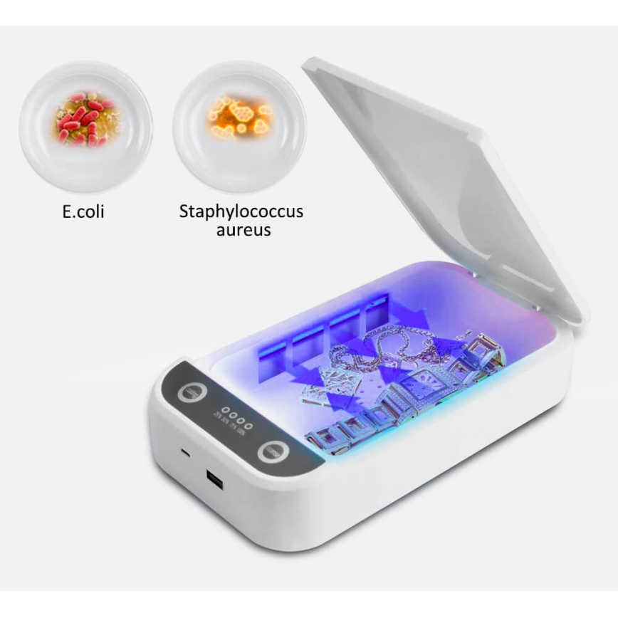 UVC Sterilizátor pre respirátory a drobné predmety Qi nabíjanie/9W/5V biela