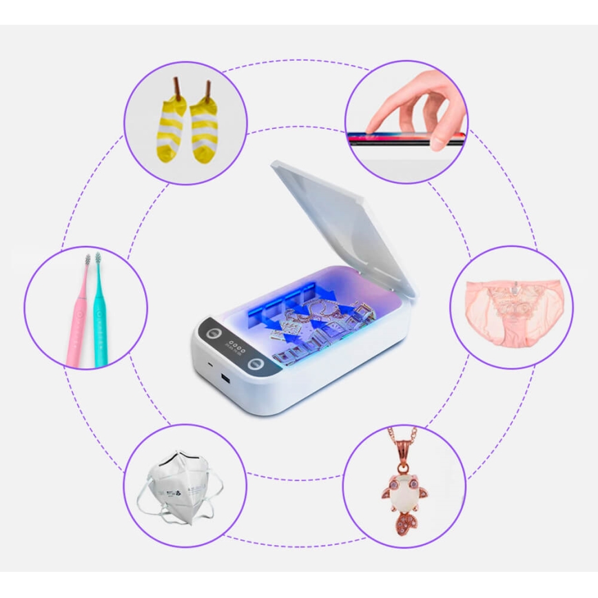 UVC Sterilizátor pre respirátory a drobné predmety Qi nabíjanie/9W/5V biela
