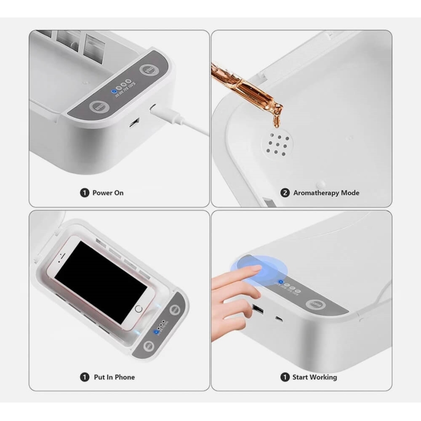 UVC Sterilizátor pre respirátory a drobné predmety Qi nabíjanie/9W/5V biela