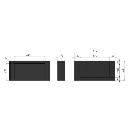 InFire - Nástenný BIO krb 44x91 cm 3kW čierna