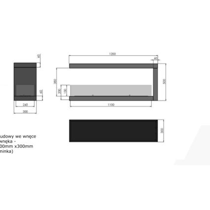 InFire - Rohový BIO krb 120x50 cm 3kW obojstranný